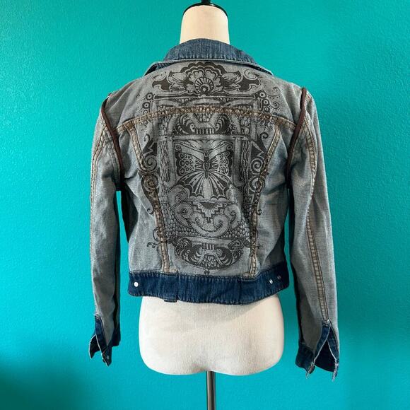 CAbi #906 Classic Retro Key Zipper Pull Reversible Butterfly Jean Jacket Size XS - Picture 7 of 7